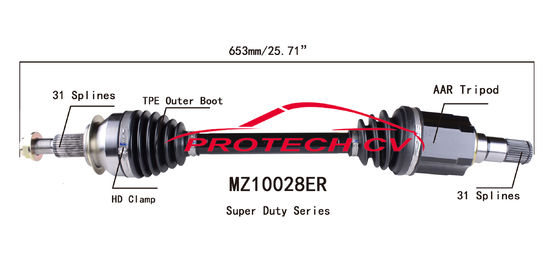 MZ10028ER  CV Axle Assembly Heavy Duty Clamp TPEE Boot  Cold Forging Grinding Process Technology EXTREME Weather Unit