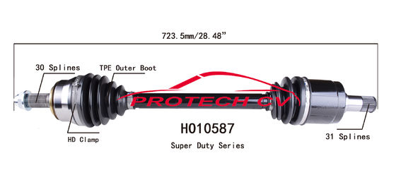 HO10587 CV Axle Assembly Heavy Duty Clamp TPEE Boot  Cold Forging Grinding Process Technology EXTREME Weather Unit