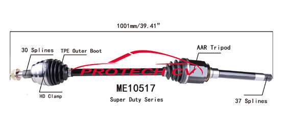 ME10517 CV Axle Assembly Heavy Duty Clamp TPEE Boot  Cold Forging Grinding Process Technology EXTREME Weather Unit