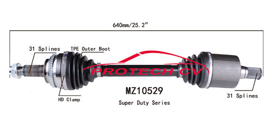 MZ10529 CV Axle Assembly Heavy Duty Clamp TPEE Boot  Cold Forging Grinding Process Technology EXTREME Weather Unit
