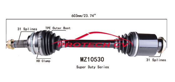 MZ10530 CV Axle Assembly Heavy Duty Clamp TPEE Boot  Cold Forging Grinding Process Technology EXTREME Weather Unit