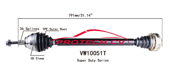 VW10051T CV Axle Assembly Heavy Duty Clamp TPEE Boot  Cold Forging Grinding Process Technology EXTREME Weather Unit