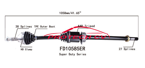 FD10585ER  CV Axle Assembly Heavy Duty Clamp TPEE Boot  Cold Forging Grinding Process Technology EXTREME Weather Unit