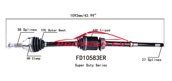FD10583ER  CV Axle Assembly Heavy Duty Clamp TPEE Boot  Cold Forging Grinding Process Technology EXTREME Weather Unit