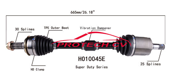 HO10045E Front Drive Axle Assembly 2016 Honda Cv Axle Assy Heavy Duty Clamp TPEE Boot