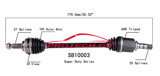 SB10003 CV Axle Assembly Heavy Duty Clamp TPEE Boot  Cold Forging Grinding Process Technology EXTREME Weather Unit