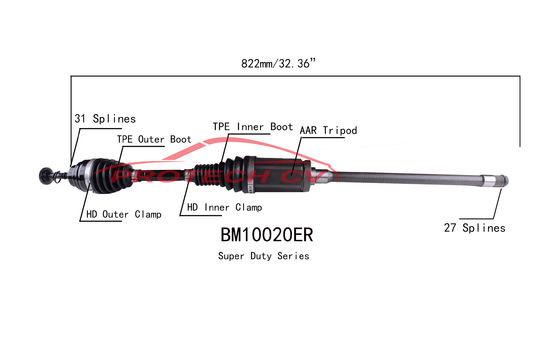 BMW X1 BM10020ER Cv Shaft Assembly Front Right Heavy Duty Clamp TPEE Boot