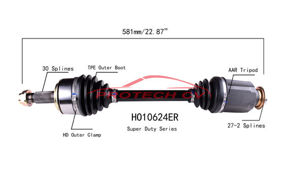HO10624ER CV Axle Assembly Heavy Duty Clamp TPEE Boot  Cold Forging Grinding Process Technology EXTREME Weather Unit
