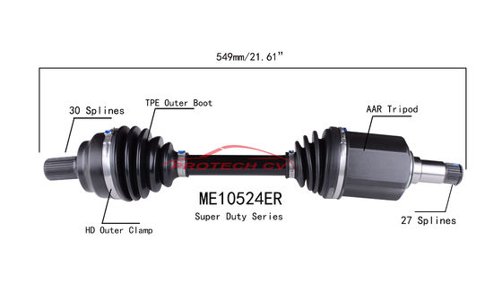 ME10524ER CV Axle Assembly Heavy Duty Clamp TPEE Boot  Cold Forging Grinding Process Technology EXTREME Weather Unit