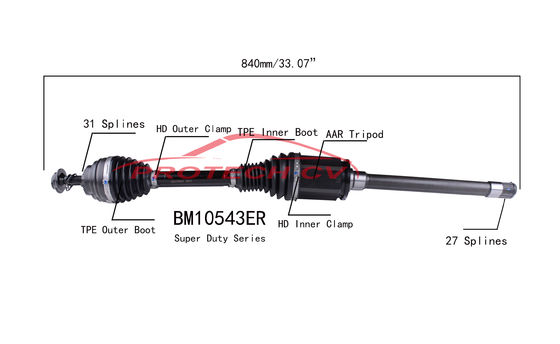 BM10543ER CV Drive Shaft TPEE Boot Cold Forging Grinding Cv Shaft Assembly