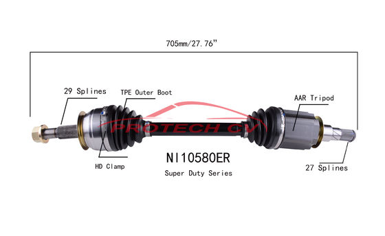 NI10580ER CV  CV Axle Assembly Heavy Duty Clamp TPEE Boot  Cold Forging Grinding Process Technology EXTREME Weather Unit