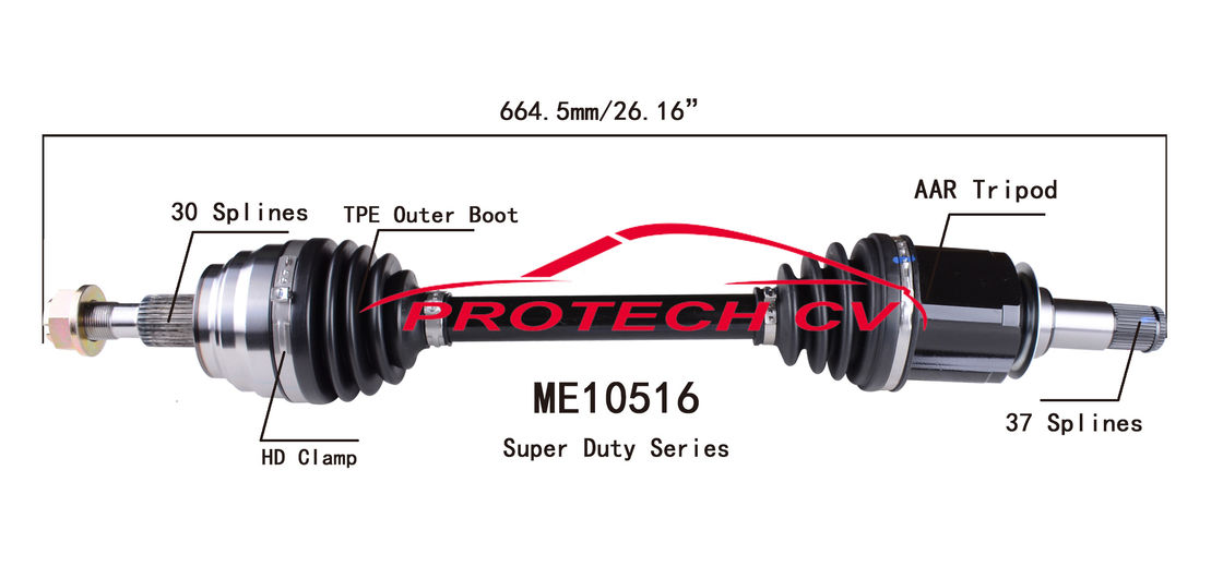 ME10516  CV Axle Assembly Heavy Duty Clamp TPEE Boot  Cold Forging Grinding Process Technology EXTREME Weather Unit
