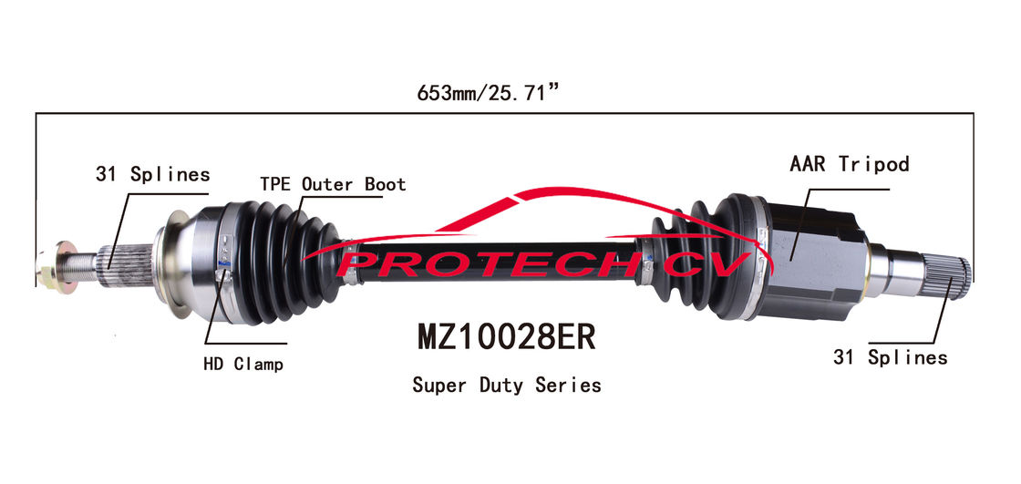 MZ10028ER  CV Axle Assembly Heavy Duty Clamp TPEE Boot  Cold Forging Grinding Process Technology EXTREME Weather Unit