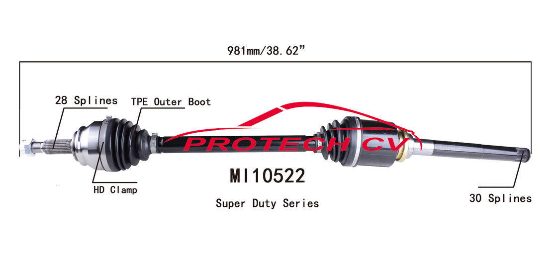 MI10522E CV Axle Assembly Heavy Duty Clamp TPEE Boot  Cold Forging Grinding Process Technology EXTREME Weather Unit