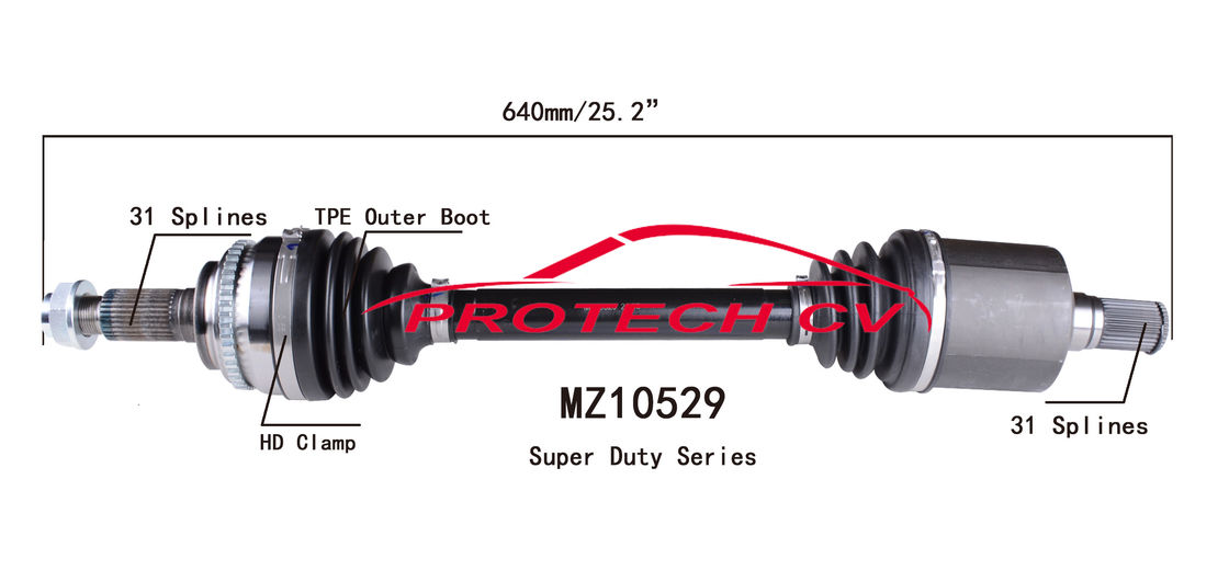 MZ10529 CV Axle Assembly Heavy Duty Clamp TPEE Boot  Cold Forging Grinding Process Technology EXTREME Weather Unit