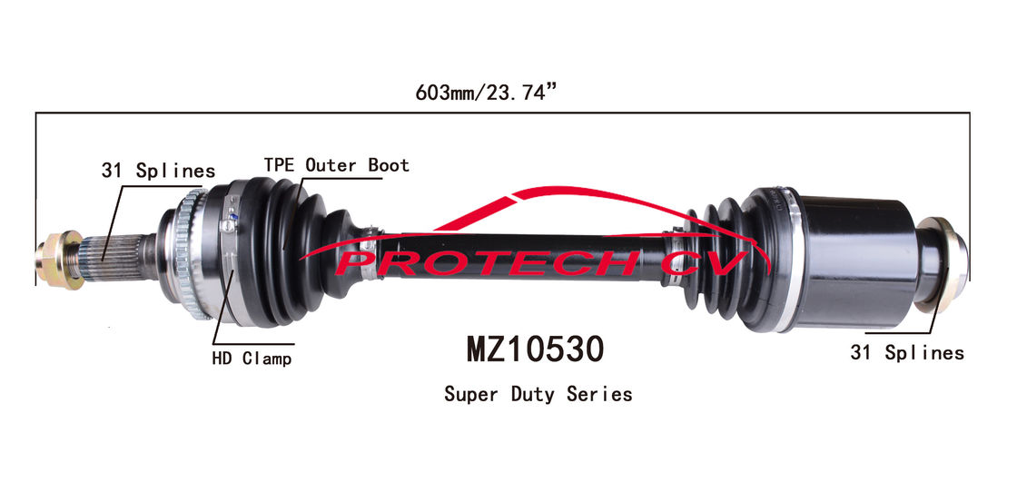 MZ10530 CV Axle Assembly Heavy Duty Clamp TPEE Boot  Cold Forging Grinding Process Technology EXTREME Weather Unit