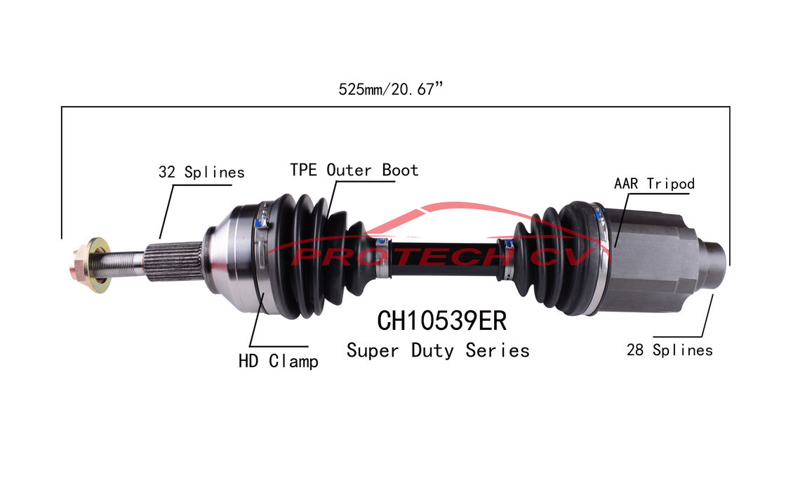 CH10539ER CV Axle Assembly Heavy Duty Clamp TPEE Boot  Cold Forging Grinding Process Technology EXTREME Weather Unit