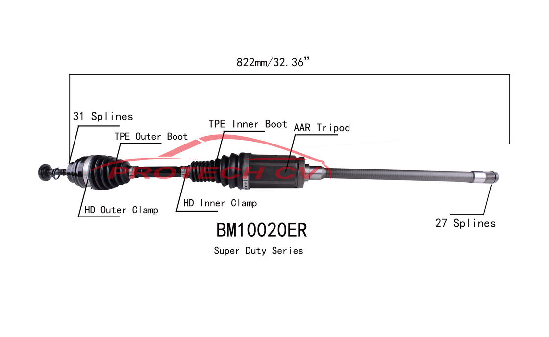 BMW X1 BM10020ER Cv Shaft Assembly Front Right Heavy Duty Clamp TPEE Boot