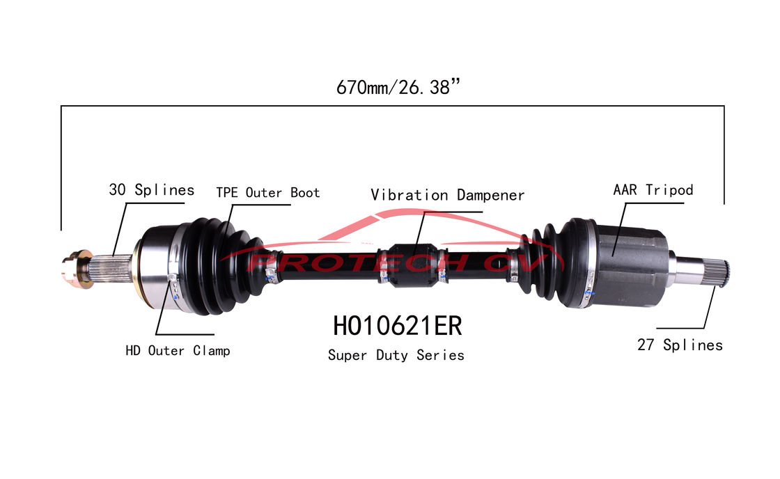 HO10621ER CV Axle Assembly Heavy Duty Clamp TPEE Boot  Cold Forging Grinding Process Technology EXTREME Weather Unit