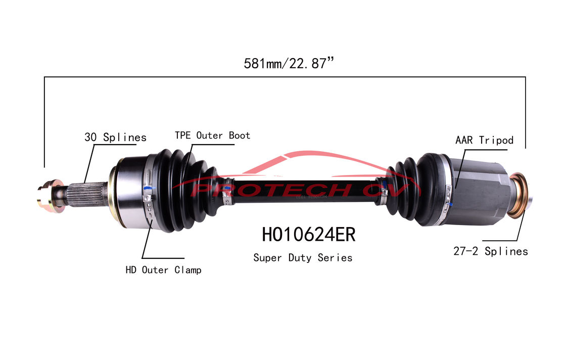 HO10624ER CV Axle Assembly Heavy Duty Clamp TPEE Boot  Cold Forging Grinding Process Technology EXTREME Weather Unit