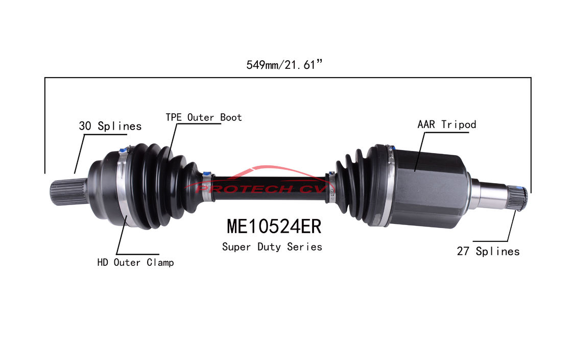 ME10524ER CV Axle Assembly Heavy Duty Clamp TPEE Boot  Cold Forging Grinding Process Technology EXTREME Weather Unit