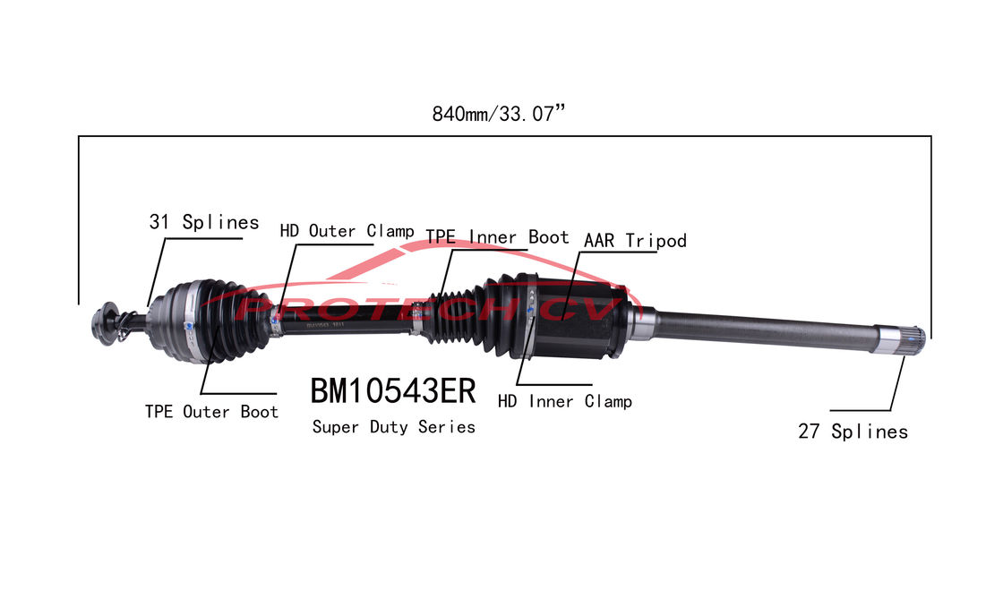 BM10543ER CV Drive Shaft TPEE Boot Cold Forging Grinding Cv Shaft Assembly